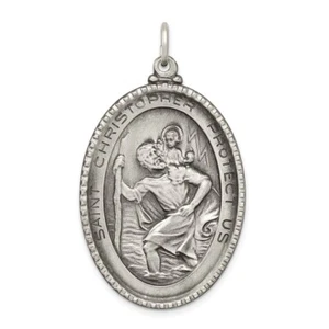 Sterling Silver Antiqued Saint Christopher Medal Pendant For Women - Picture 1 of 3