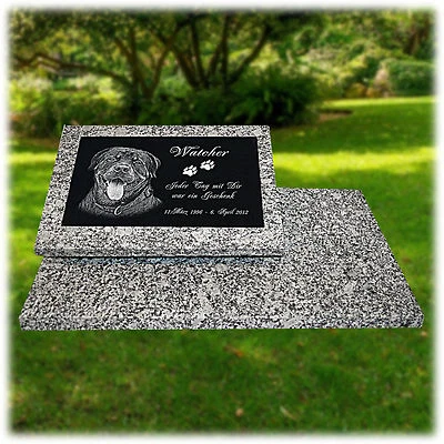 Tier Grabstein Grabplatte Grabtafel Granit 60x40cm -Foto+Text Gravur- Hund gg47s - Bild 1 von 2