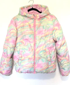 Primark Girls Puffer Jacket Bright Tie Dye Print Pink Fleece Lined Age 12-13 Yrs - Picture 1 of 17