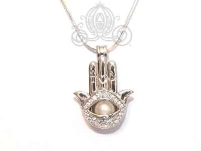 Collar jaula perlas mal de ojo - Regalo de joyería de mano Hamsa para ella - Dije de buena suerte Foto 1 de 4