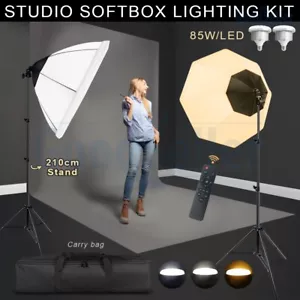 Studio Octagonal Dimmable LED Softbox Lighting Stand Photography Soft Box Kit - Picture 1 of 13
