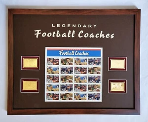1997 Legendary Football Coaches Sheet & 4 Gold Replica Stamps Matted & Framed - Picture 1 of 12