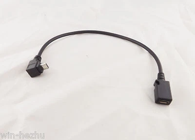 1x 90 Degree Up Angle Micro USB 5 Pin Male To Female Extension Cable 1ft Black - Image 1 of 4