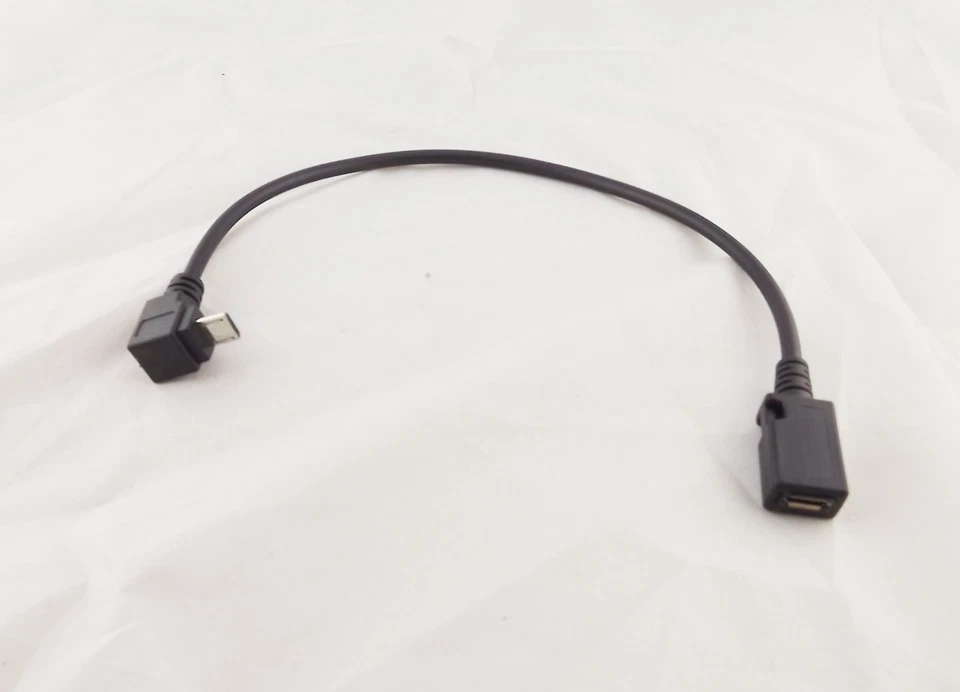 1x 90 Degree Up Angle Micro USB 5 Pin Male To Female Extension Cable 1ft Black - Image 1 of 1