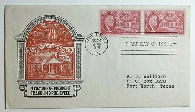 1945 FDC In Memory of President Roosevelt White House LW Staehle 2c Scott #931 - Image 1 of 2