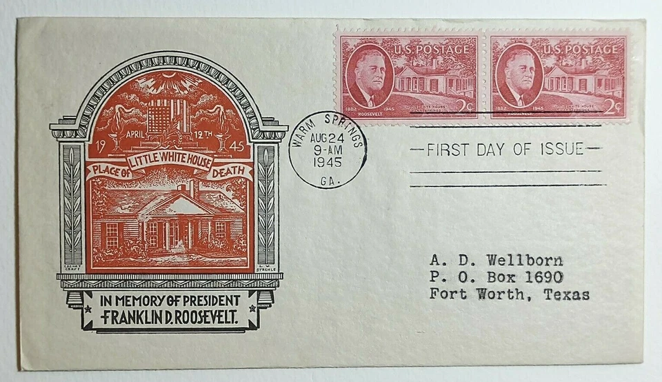 1945 FDC In Memory of President Roosevelt White House LW Staehle 2c Scott #931 - Image 1 of 2