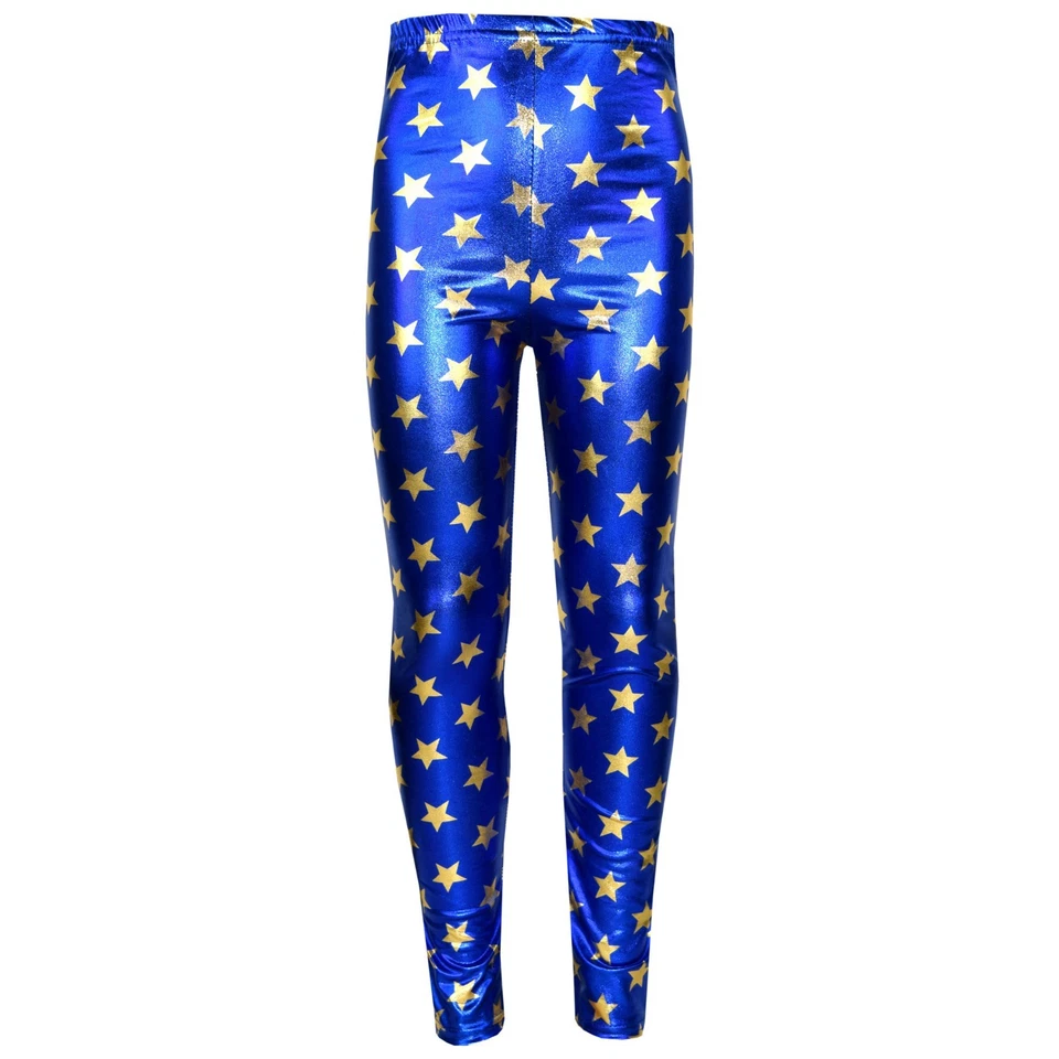 Niños Niñas Estrella Dorada Leggings Metálicos Brillante Moda Baile Leggings 3-13 Años Foto 1 de 1