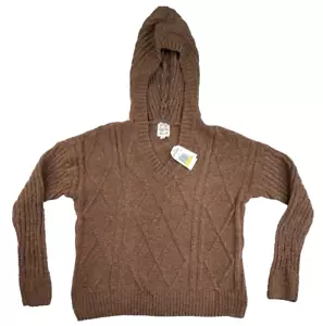 Hippie Rose Juniors' Brown Soft Long Sleeve Chenille Hooded Sweater Size Medium - Picture 1 of 6