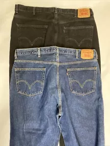 Levis 550 Red Tab Mens 44x32 Relaxed Fit No Stretch Black Jeans Blue 2 Lot - Picture 1 of 5