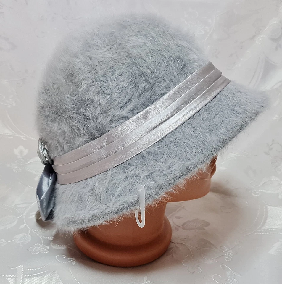 DE COLECCIÓN AUTÉNTICO ART DECO AZUL ANGORA MEZCLA SOMBRERO FEDORA CUBO MUJER:M Foto 1 de 4