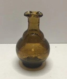 4” Yellow Amber Crackle Glass - Bud Vase - Oil Pitcher - Picture 1 of 8