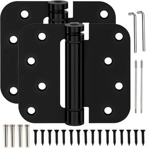 2 Pack of Matte Black Door Hinges - 4 InchX4 Inch Spring Loaded Self-Closing - Picture 1 of 6