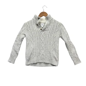 Gap Kids Boys Ivory Cable Knit Sweater Thick Zip Mock Neck Cotton /Wool S (6-7) - Picture 1 of 3