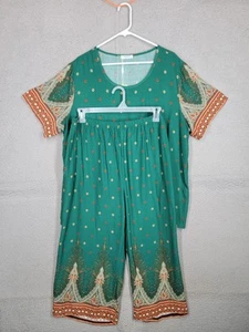 Set Pigiama Boho 2XL Donna Ekouaer Verde Paisley Pantaloni Salopette e Camicia - Foto 1 di 14