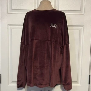 Burgundy PINK Victoria's Secret Top Velour Pullover Shirt Women's Size Large - Picture 1 of 7