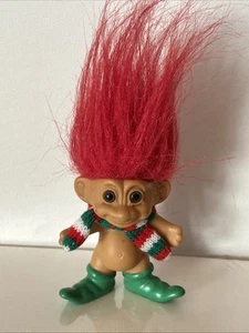 Russ Merry Little Troll Christmas Doll 3" Red Hair Scarf Holiday Elf - Picture 1 of 3