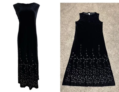 Maxi Vestido KATHIE LEE De Colección Terciopelo Negro Brillante Hada Gótico Grunge Vacaciones Glamour XL Foto 1 de 4