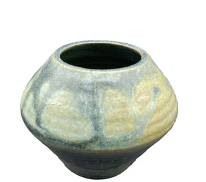 Vintage Signed Art Pottery Vase 5" x 6" Aqua Blue Green - Picture 1 of 10