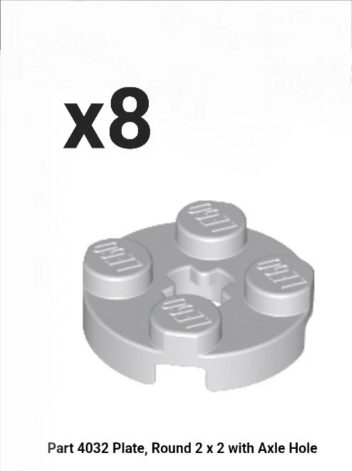 LEGO NUEVO Piezas 4032 (x8) Placa GRIS AZULADO CLARO, Redonda 2 x 2 con Agujero de Eje Foto 1 de 1