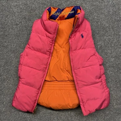 Polo Ralph Lauren Niñas Chaleco Reversible Talla 3T Niño Pequeño Rosa Naranja Puffer LEER Foto 1 de 4