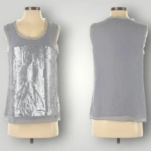 Ann Taylor LOFT Silver Sequin Round Neck Top Size Small Petite - Picture 1 of 5