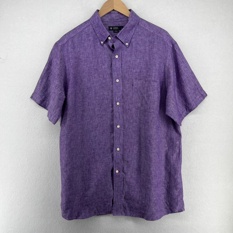 DANIEL CREMIEUX Shirt Mens L Linen Collection Button Up Short Sleeve Purple - Image 1 of 4