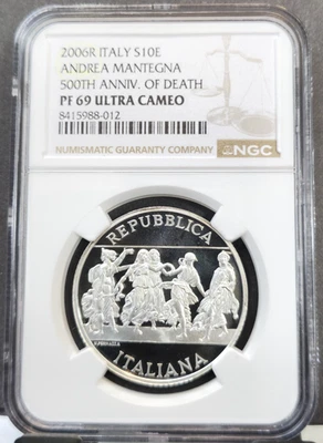 2006 意大利银色 10 欧元 S10E 安德里亚·曼特金纳 NGC PF 69 超卡梅奥宝石证明 — 第 1/3 张图片