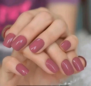 30Pcs Dark Pink /purple Press On Nails Short Square Nail Glue & nail file - Picture 1 of 1