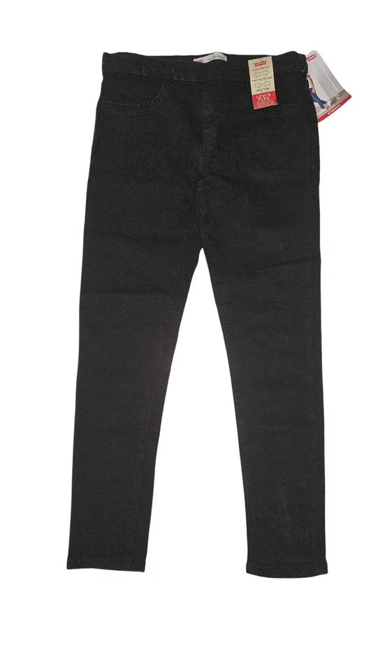 Levi's FLEX Girls Mid-Rise Super-Slim Pull-On Stretch Black Cotton Jeggings 12