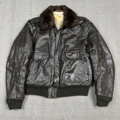Jaqueta de voo vintage anos 70 Schott G-1 bombardeiro couro marrom masculina 44 garras anos 60 - Imagem 1 de 4