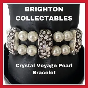 BRIGHTON CRYSTAL VOYAGE Pearl White Crystal Double Rows BRACELET Preowned - Picture 1 of 5