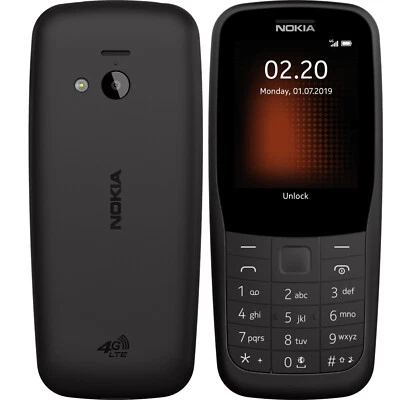 Unlocked LTE Original Phone Nokia 220 4G 2-SIM Bluetooth Black 2.4" Cellphone - Image 1 of 4
