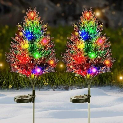 Paquete de 2 luces de estaca de árbol de Navidad de energía solar para jardín decoración exterior EE. UU. Foto 1 de 4