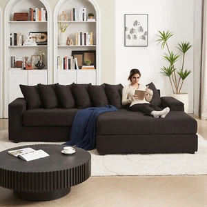 Luxe Oversized L Shaped Sofa with Chaise,Comfy Corduroy L Shaped Sectional Couch - Picture 1 of 12