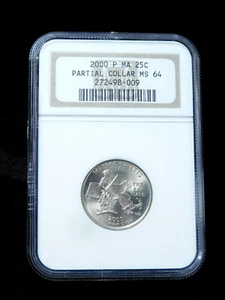 2000-P 25c Massachusetts State Quarter - NGC MS64 Partial Collar Mint Error - Picture 1 of 4