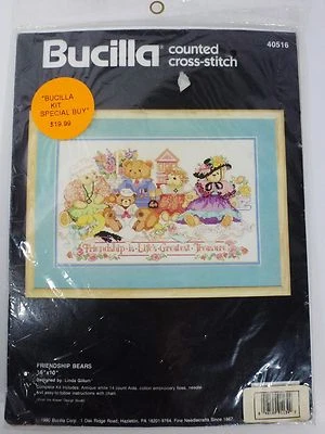Kit de punto de cruz Bucilla contado Friendship Bears 16"x10" de colección 1990 Foto 1 de 4
