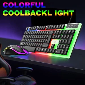 RGB Mechanical Gaming Keyboardand Mouse Set LED Rainbow Backlit Wired Keyboard - Picture 1 of 31
