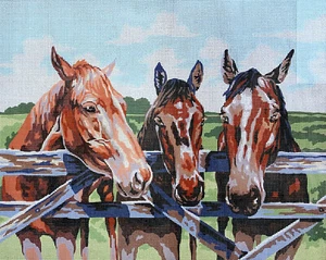 Needlepoint Tapestry Painted Canvas Gobelin 11500 - Horses. 20"x24" - Picture 1 of 3