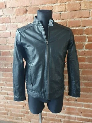 JACK & JONES Men's Genuine Leather Jacket Black Size S - Image 1 of 4