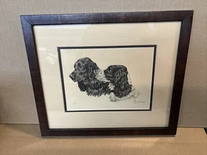 Vintage Paul Wood 6 x 8 Litho Druck, zwei Cocker Spaniel Hunde gerahmt mattiert #O - Bild 1 von 15