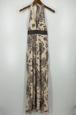Vestido BCBG Paris para mujer talla 6 beige marrón 100 % seda espalda baja Y2K Foto 1 de 4