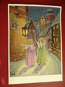 Keussen Kunstkarte Weihnachten Kinder Engel Laternen Weihnachtsboten - Bild 1 von 2