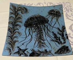 Art Glass Fused Iridescent Rimmed plate 11.5" Marine Life Beauty Is Captured - Picture 1 of 7