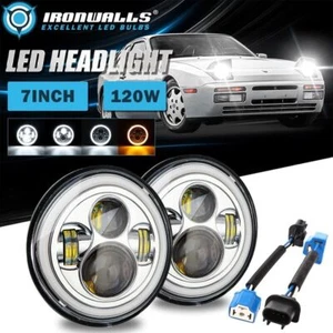 Pair 7" Chrome LED Headlights Hi/Lo Beam DRL Ring for 1968-1991 Porsche 911 924 - Picture 1 of 12