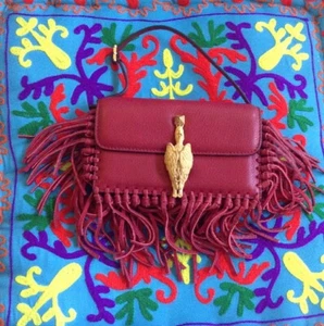 Valentino Garavani Bolso de Mano o Bolso de Mano con Griffin-Fringe de Cuero-Rojo/Vino-Nuevo - Imagen 1 de 11