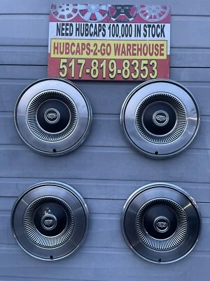 1972-80 Ford Maverick 14” Comet Hubcaps Set 4 Rare Beautiful Black/Stainless. - Image 1 of 4