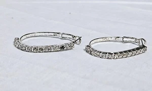 Silver Tone Hoop Earrings With Clear Crystals Tarnished J12-1936 - Picture 1 of 5