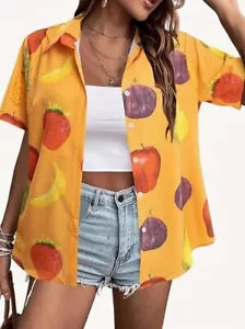 Hawaiian Style Women's Short Sleeve Shirt Fashion Print New Women's Holiday #3 - Picture 1 of 4