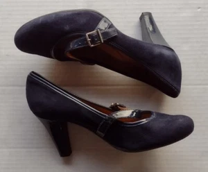 WOMENS NURTURE OLIVVIA NAVY BLUE SUEDE MARY JANE HEELS SIZE 7M 7 - Picture 1 of 5