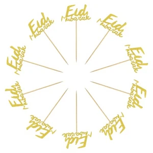 Large Gold Glitter Eid Mubarak Muslim Islamic Cake Cocktail Sticks (10 Pack) - Picture 1 of 2